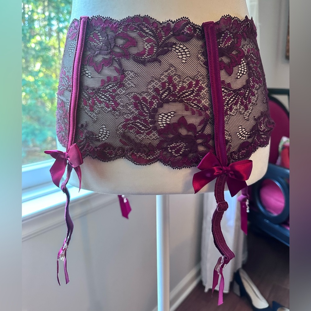 Vintage Lily of France Burgundy Lace Garter Belt